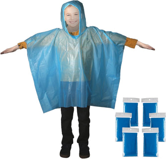 Wealers 6 Pack Kids Emergency Rain Poncho Children Emergency Raincoat with Hood Eva Thick and Breathebla Material (Blue)