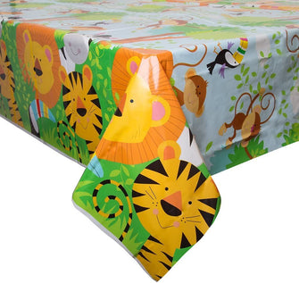 Unique Industries Jungle Animal Safari Plastic Tablecloth | 84" x 54" | 1 Pc, 54" x 84, Multicolor