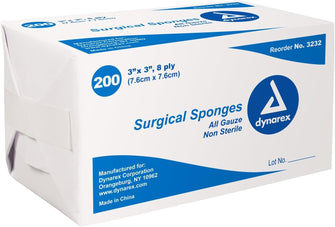 Dynarex Surgical Gauze Sponge 8 Ply, 3 x 3 Inch, 20 Count